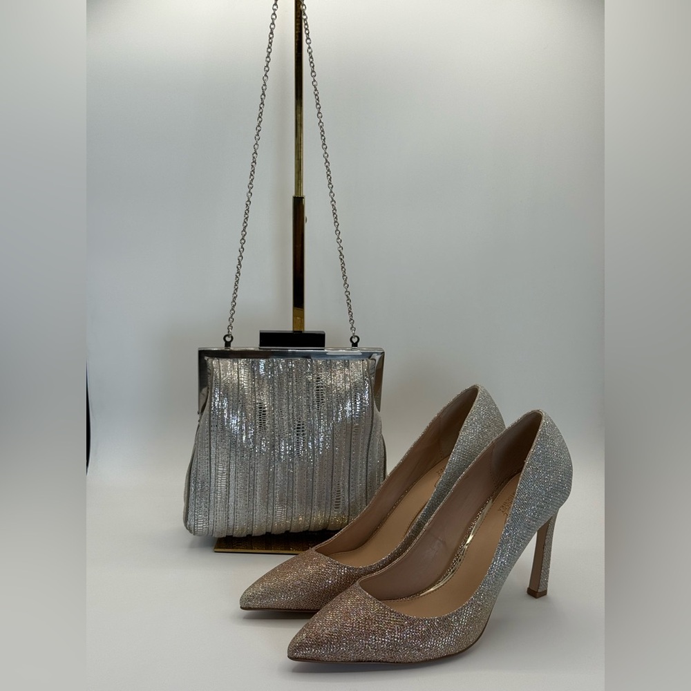 Annabel Ingall Platinum Lame' Leather Convertible Clutch Bag - Picture 5 of 17